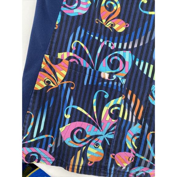 Cherokee Womens Printed Stretch Mock Wrap Knit Panel Scrub Top Navy Blue Size S - Picture 4 of 7